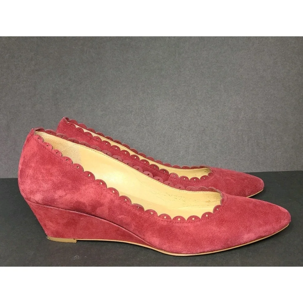 Talbots Women's Suede Scalloped Heels Red 8N 2